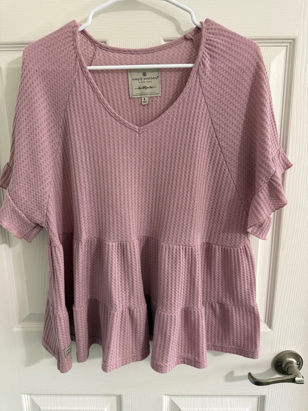 Simply Southern Mauve Waffle-Knit Ruffle Peplum Tunic